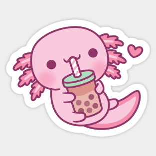 Cute Little Axolotl Loves Bubble Tea Sticker